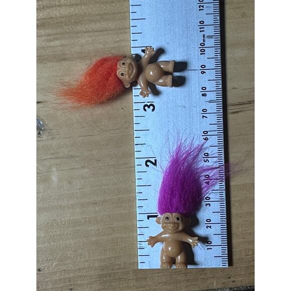 2 Vintage Russ 1" Miniature TROLLS. Orange & Purple Hair. Small Mini - Picture 5 of 5